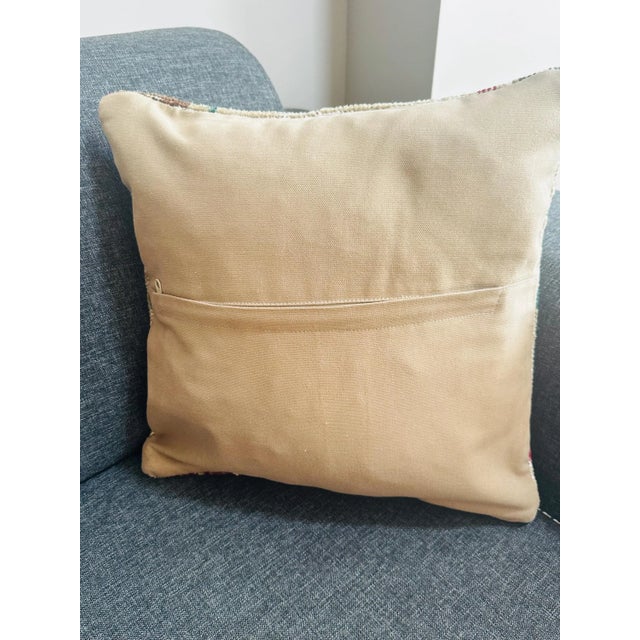 Vintage Turkish Isparta Rug Pillow Cover 16x16 – Floral Wool Cushion For Sale - Image 11 of 11
