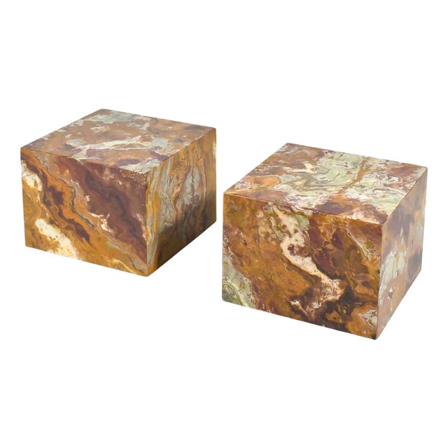 Pair of Red Onyx Cube Tables by Pace Collection For Sale