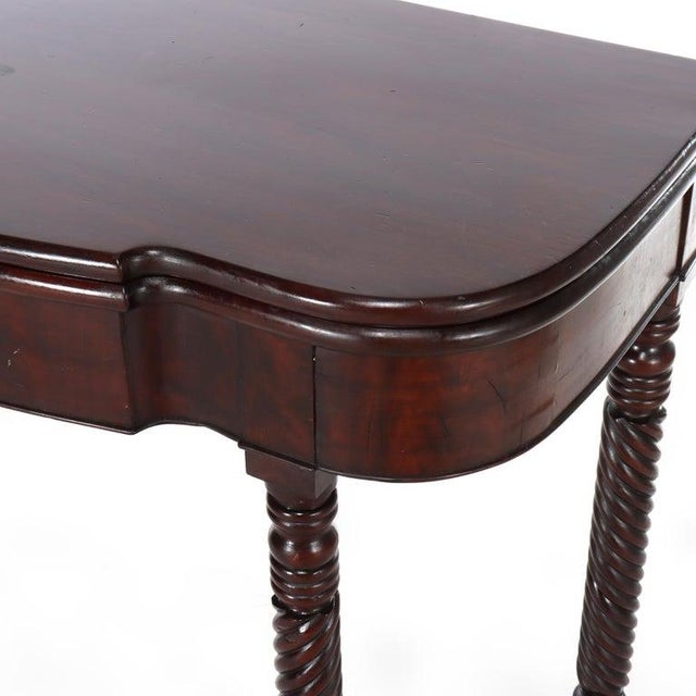 Sheraton Antique Sheraton Mahogany Game Table With Rope Carved Legs Unsigned For Sale - Image 4 of 15