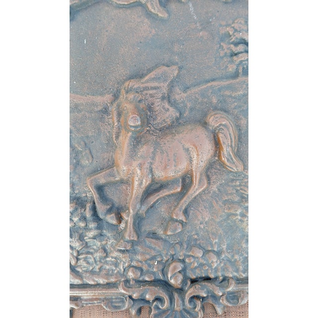 Vintage Cast Iron Horse Themed Fireback For Sale - Image 4 of 12