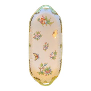 1980s Herend Queen Victoria Green Sandwich Tray For Sale