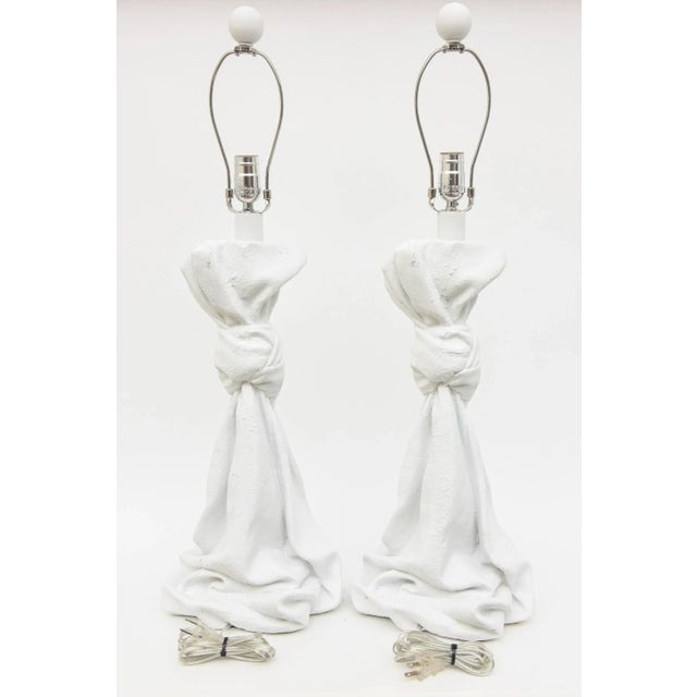Vintage Plaster of Paris John Dickinson Style Draped & Knotted Table Lamps, Restored For Sale - Image 10 of 12