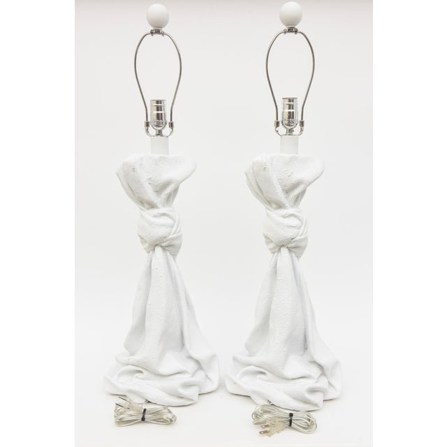 Vintage Plaster of Paris John Dickinson Style Draped Knotted Table Lamps Pair of Restored For Sale - Image 10 of 12