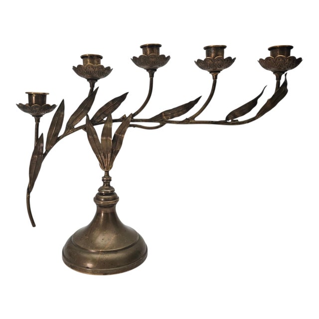Art Nouveau French Art Nouveau Brass Lily Botanical Candelabra, 5-Light, Early 20th Century 15" For Sale - Image 3 of 10