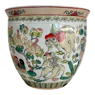 Large Chinese White Enamelled Porcelain Lotus Pond Planter / Jardiniere, Goldfish, Ducks and Flowers (Republic Period) For Sale