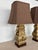 Vintage Pair Asian Archaic Brass Urn Lamps James Mont Style With Linen Shades For Sale - Image 4 of 15