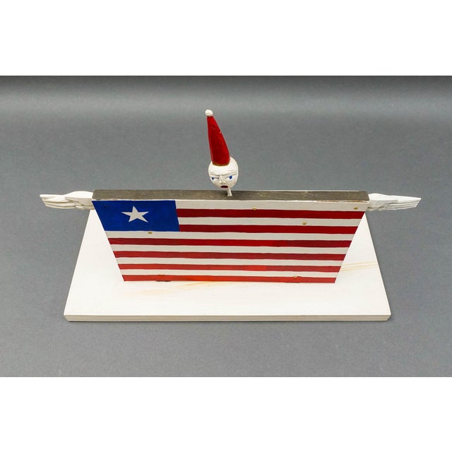 Red Daniel Hale 1992 Signed Hand Painted Carved Wood Folk Art Flag Figure Sculpture For Sale - Image 8 of 10