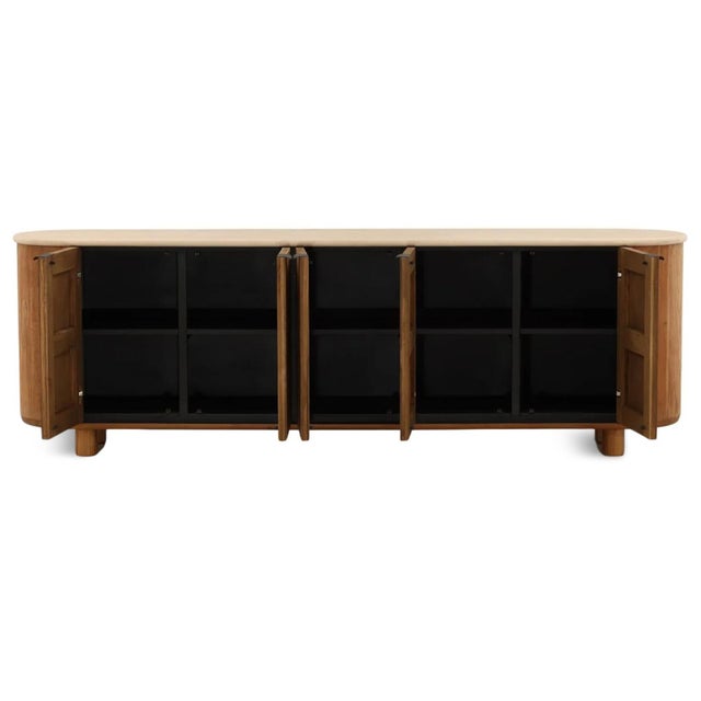 Rounded Cement Top Teak Modern Sideboard Credenza For Sale - Image 4 of 8