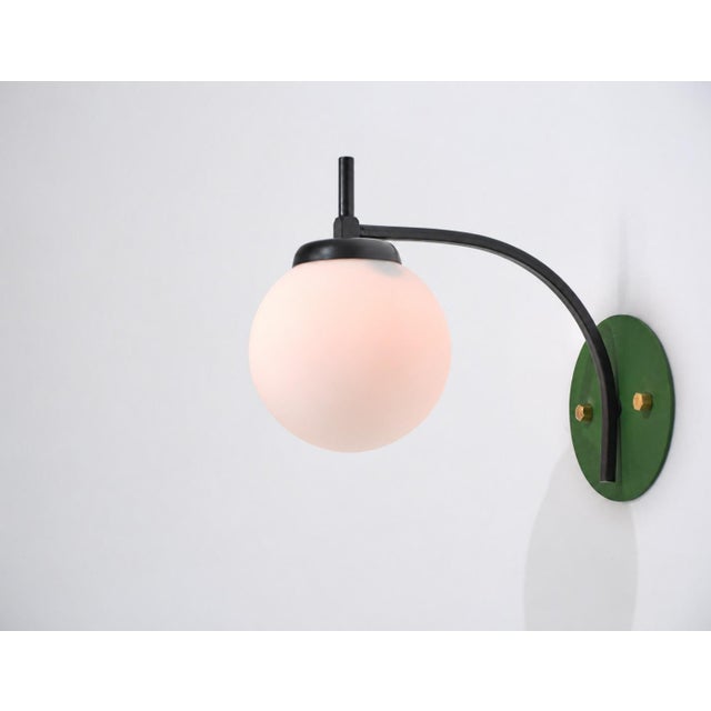 Vintage Italian Curved Wall Sconce with Opaline Globe and Green Backplate, 1950s For Sale - Image 6 of 9