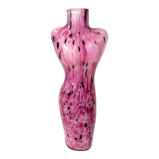 Vintage Pink Murano-Style Art Glass Female Torso Vase For Sale