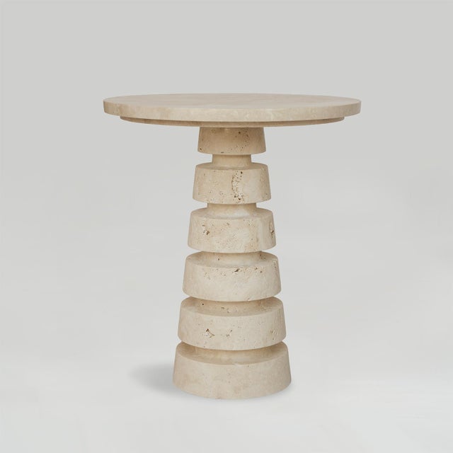 Stone Travertine Layered Cone Side Table by Kiwano Concept For Sale - Image 7 of 7