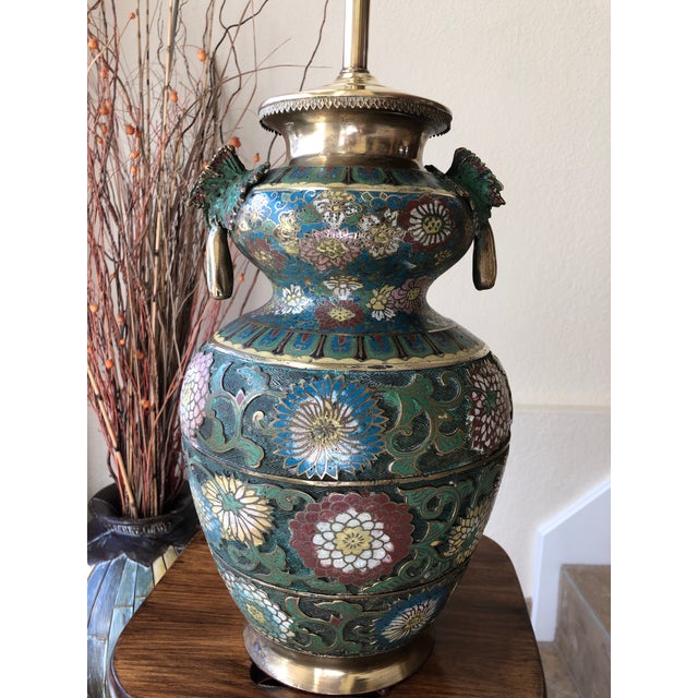 Early 20th-Century Champlevé Table Lamp With Butterfly Handles For Sale - Image 12 of 13