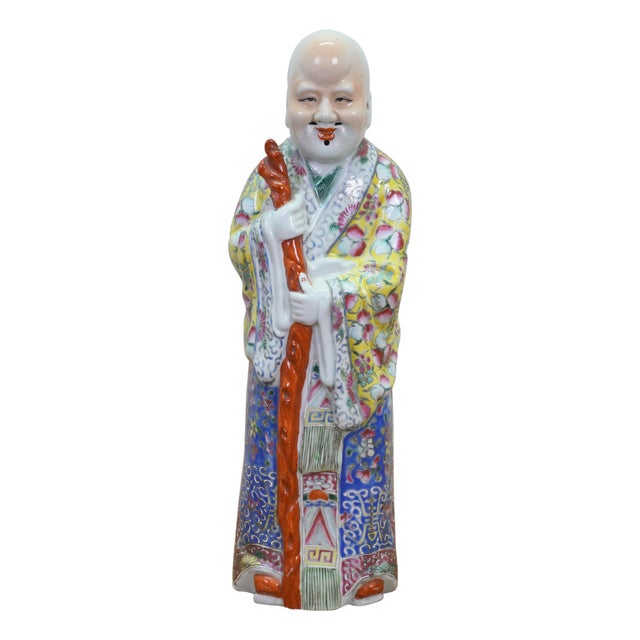 Antique Shouxing Famille Rose Polychrome Incense Burner Longevity Figurine 18" For Sale
