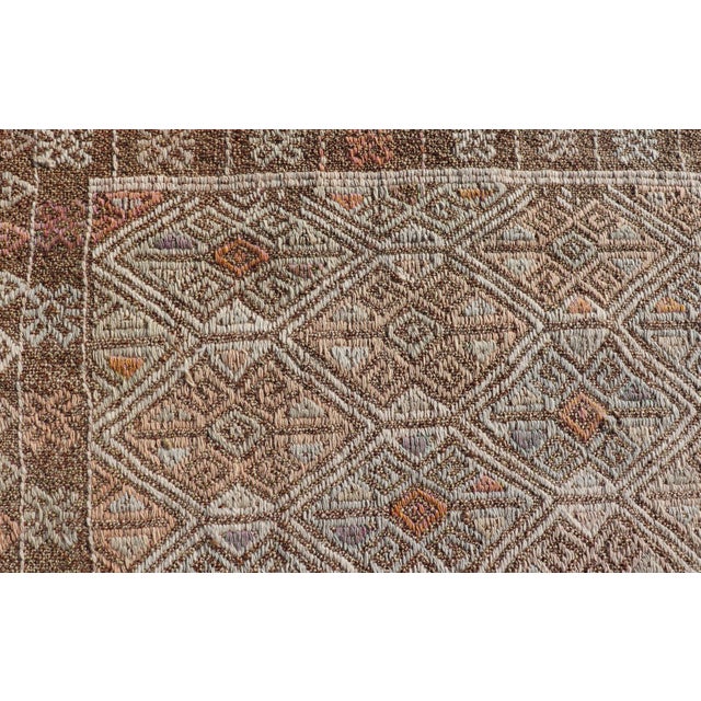 Taupe Vintage Turkish Kilim Rug With Allover Diamond Design in Taupe, Sage, and Clay For Sale - Image 8 of 11