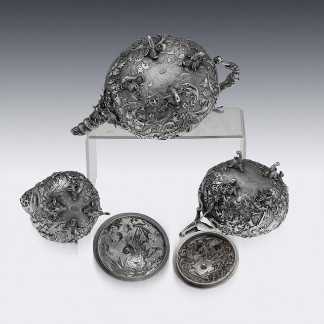 Antique Italian Silver Three Piece Tea Set by G.Accarisi, 1890, Set of 3 For Sale - Image 6 of 18
