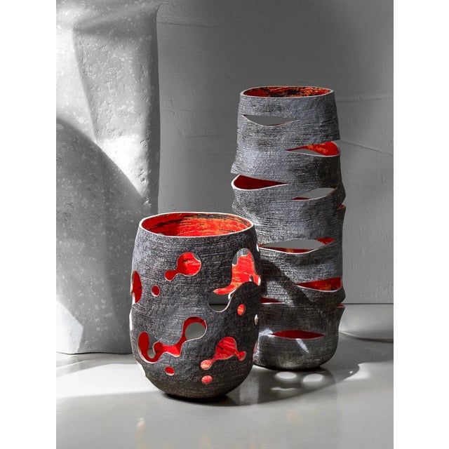 Black Stone Wide Candle Lantern - Ember Series For Sale - Image 6 of 8