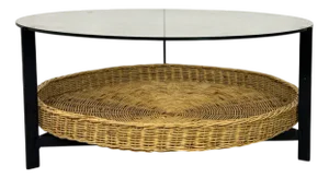 Mid-Century Modern Danish Style Steel and Rattan Coffee Table by Rudolf Wolf for Rohé Noordwolde, 1950s