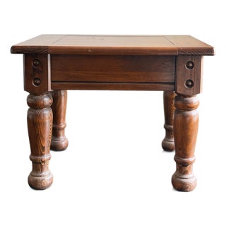 Vintage Rustic Solid Pine Square End Table — Turned Baluster Leg Farmhouse Spanish Colonial Side Table For Sale