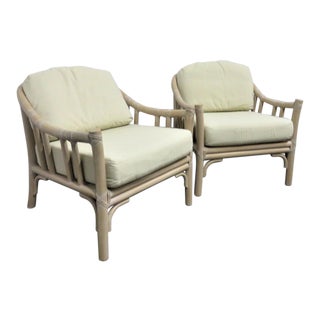 McGuire Rattan & Leather Lounge Chairs - a Pair For Sale