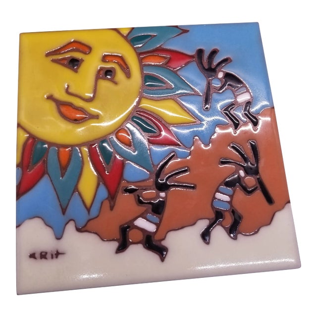 Vintage 1990s Arizona Earthtones Sun Tile Wall Decor For Sale