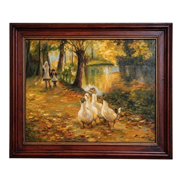 Oil Painting Reproduction the Intruders Sir John Lavery Landscape Geese Children For Sale