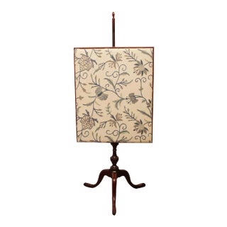 Custom Mahogany Queen Anne Crewel Embroidered Fire Screen For Sale
