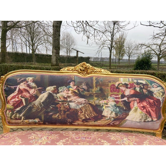 1960s French Artisan Louis XVI Pink Gilt Beech Sofa Set—3 Pc For Sale - Image 6 of 16