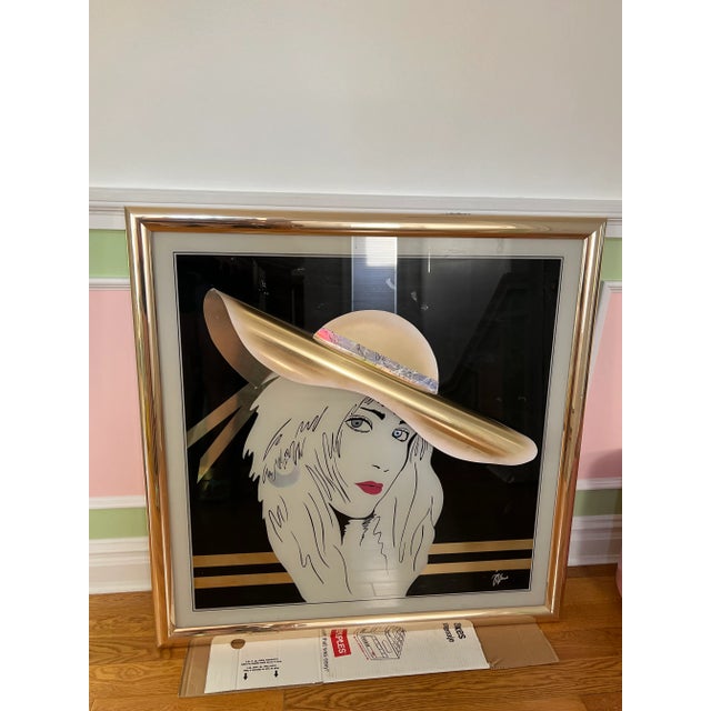 Postmodern 3d Golden Lady Portrait Brass Art, custom made in 1980