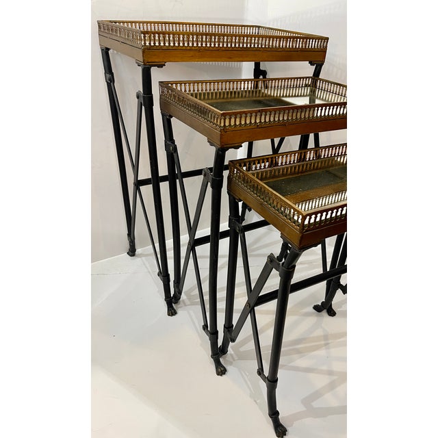 Set of Campaign Style Mirrored Top Gallery Nesting Table, France For Sale - Image 9 of 12