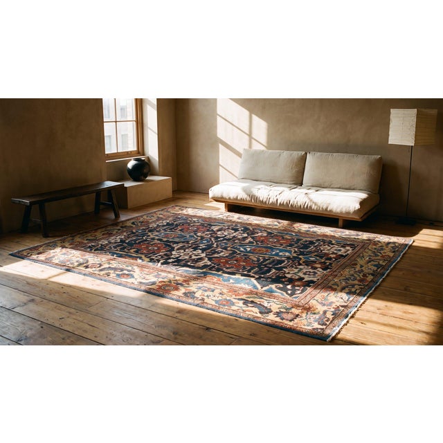Magnificant Ivory and Blue With Red Accent, Floral Design Antique Sultanabad Rug For Sale - Image 15 of 15