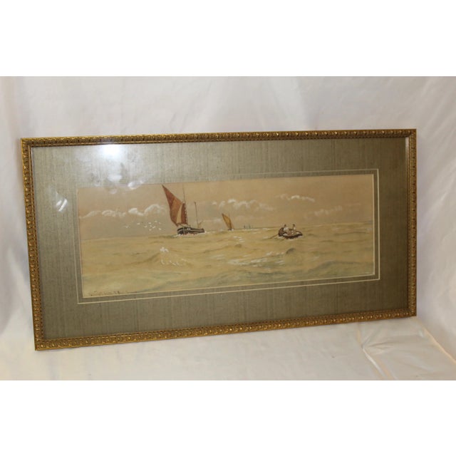 English Antique "A Good Breeze" English Watercolor Sailing Scene, Framed and Signed For Sale - Image 3 of 7