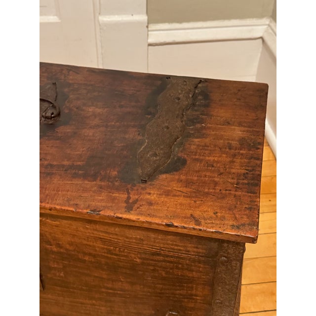 17th Century Hand Hewn Storage Box With Hand Hammered Iron Details For Sale - Image 10 of 15