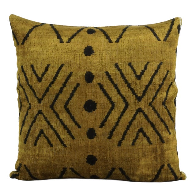 Square Silk Velvet Accent Ikat Pillow For Sale