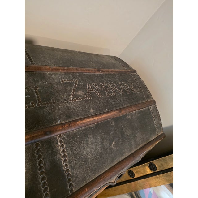 Animal Skin Dome Leather Trunk Owned by Dn. Raphael Zambrano For Sale - Image 7 of 11
