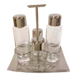 Sambonet Linea Q Cruet Set Glass Stainless Steel Salt Pepper Oil Vinegar - 5 pcs For Sale