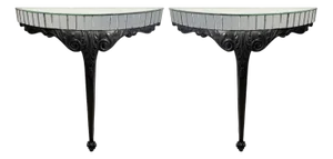 Ebonised Carved Wood & Mirror Console Tables, 1940s, Set of 2