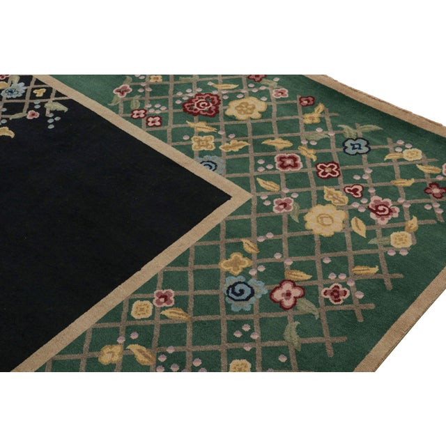2010s Rug & Kilim’s Chinese Art Deco Style Rug in Black & Green With Floral Pattern For Sale In New York - Image 6 of 7