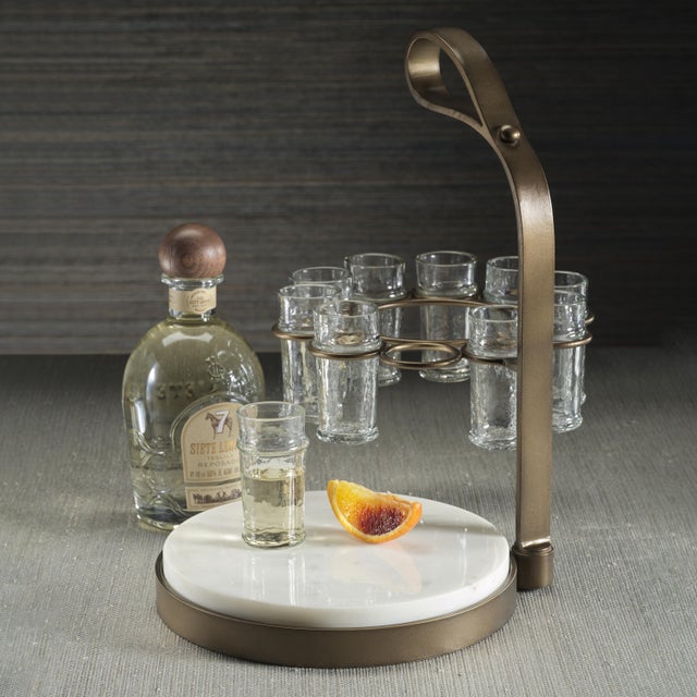 Tequilero 10-Piece Tequila Shot Set with Marble Cutting Board, Gold For Sale In Los Angeles - Image 6 of 8