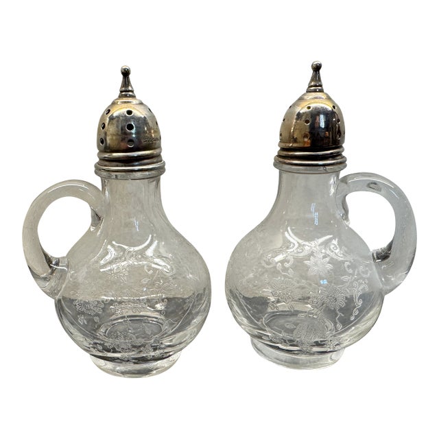 Early 20th Century Cambridge Glass Co Sterling and Glass Salt & Pepper Shakers For Sale