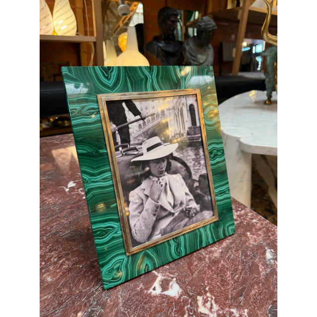 Gemstone Italian Malachite and Brass Picture Frame, 1970s For Sale - Image 7 of 7