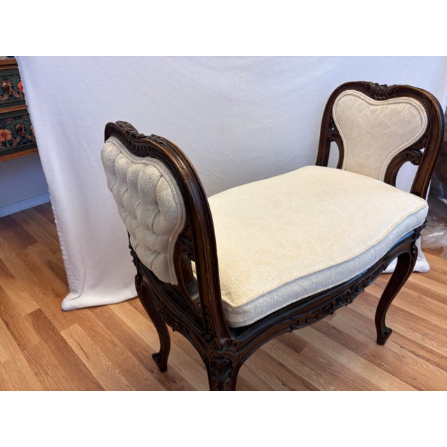 Mid 19th Century French Louis XV Style Carved Walnut and Cane Vanity Bench For Sale - Image 4 of 5