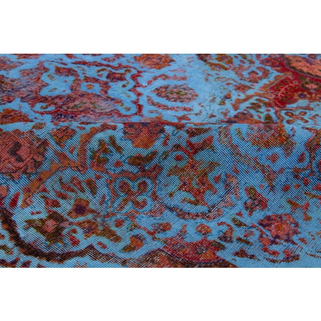 Blue Vintage Persian Overdyed Scatter Wool Rug With Floral Motif For Sale - Image 4 of 8