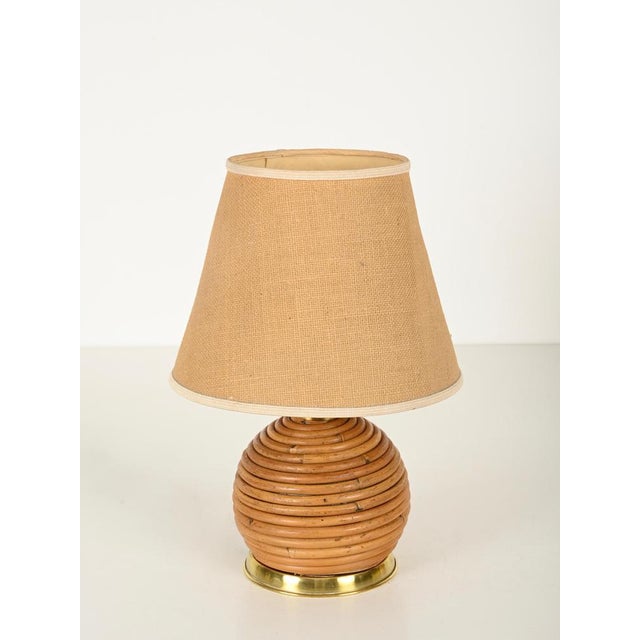 Gold Mid-Century Modern Table Lamps in Rattan and Brass from Vivai Del Sud, Italy, 1970, Set of 2 For Sale - Image 8 of 14