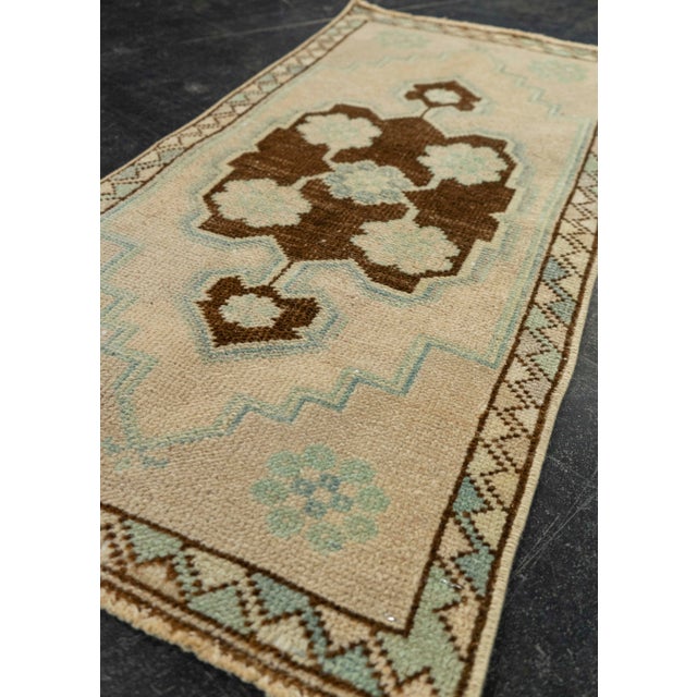 Textile Turkish Mini Rug Oriental Hand Knotted Vintage Rug 1'6" x 3' #21291 For Sale - Image 7 of 8