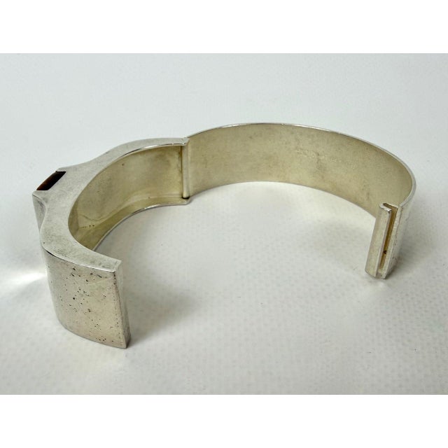 Mid-Century Modern Finnish Sterling Silver and Tiger Eye Bangle Bracelet by Raimo Keskinen for Lahti, 1970s For Sale - Image 6 of 11