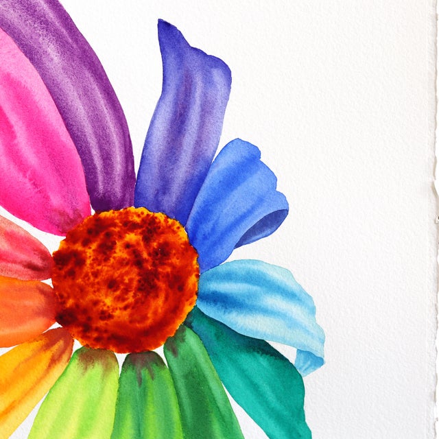 Rainbowland Coneflower - Original Abstract Floral Watercolor Art by Xiao Wen Xu For Sale - Image 4 of 6