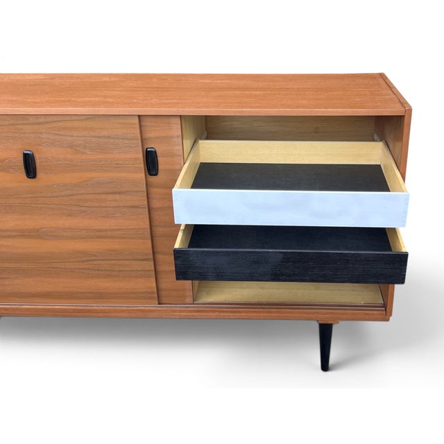 Mid-Century Modern Teak Buffet Credenza With Sliding Doors & Adjustable Shelves For Sale - Image 15 of 15