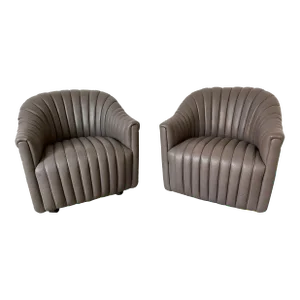 Ward Bennett Channel Club Leather Chairs, 1970s - A Pair