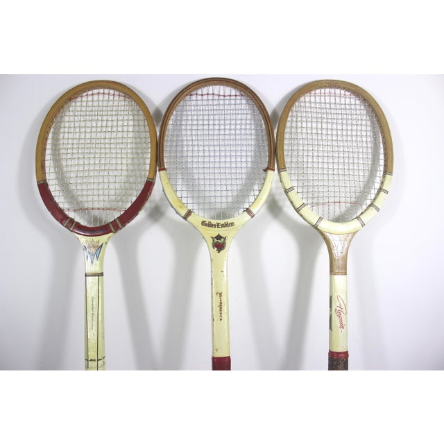 Vintage Curated Wood Tennis Racquets in Red and White Set of Three ...