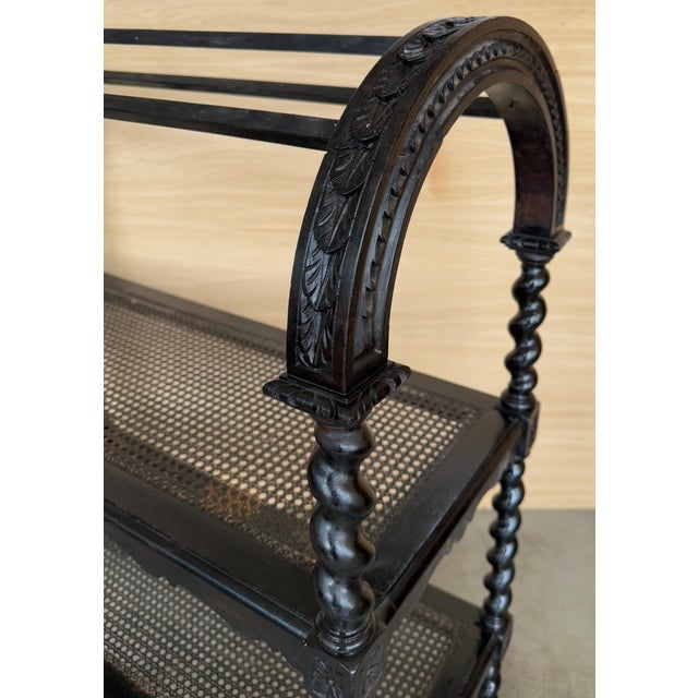 Mid-Century Modern Mid 20th Century Spanish Wooden Magazine Rack with Marquetry or Etagere with cane shelves For Sale - Image 3 of 18